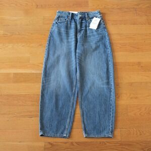 H&M &DENIM Barrel Jeans Women Blue High Waist Loose Fit Balloon Leg Size 2